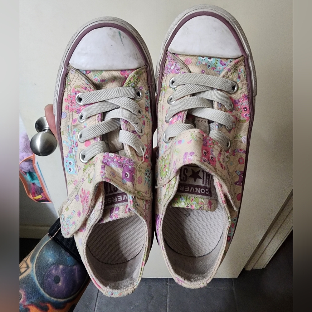 Converse Kids Floral Canvas Sneakers - Cream and Pink